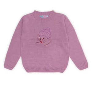 Blusa de tricot infantil feminina bordada cachorrinha.